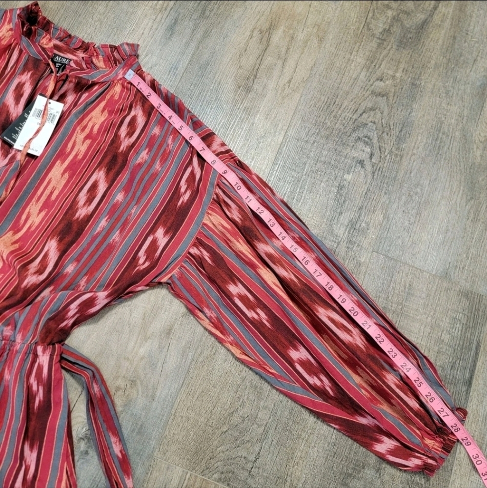 LAUREN Ralph Lauren Geo-Stripe Belted Cotton Voile Dress Red Women’s Size 16 NWT - Picture 15 of 16